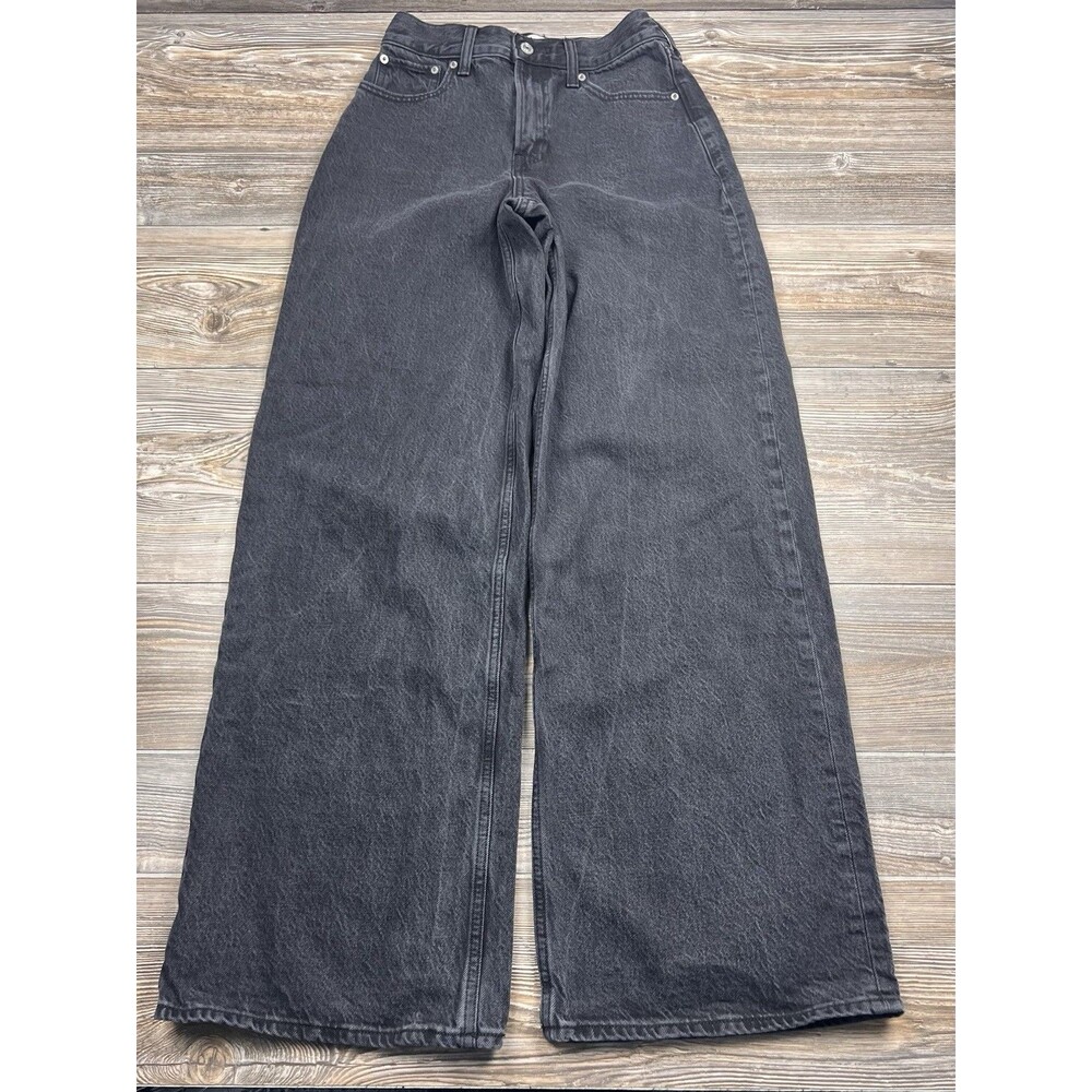 Abercrombie & Fitch The Wide‎ Leg High Rise Jeans Washed Black 24L Retro Urban